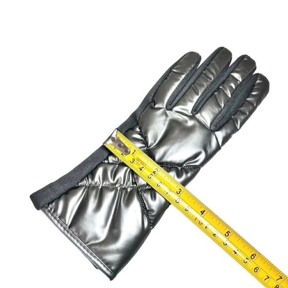 NEW Winter Puffer Gloves Sz.M 7 Gray Metallic Nylon Fleece Touchscreen Friendly - Picture 6 of 10
